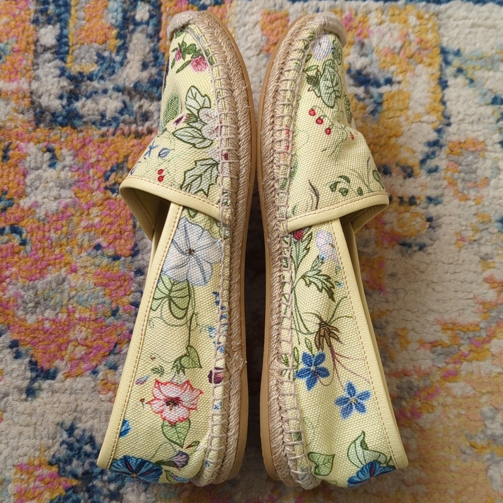 Gucci x Kris Knight Flora Knight Floral Canvas Espadrille Flats Citrus Yellow 38 - Picture 9 of 16